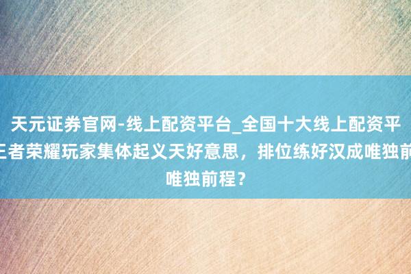 天元证券官网-线上配资平台_全国十大线上配资平台 王者荣耀玩家集体起义天好意思，排位练好汉成唯独前程？