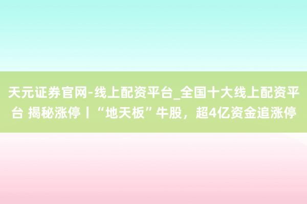 天元证券官网-线上配资平台_全国十大线上配资平台 揭秘涨停丨“地天板”牛股，超4亿资金追涨停